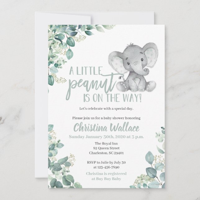 Invitaciones a duchador para niños con Elefante Ne (Anverso)