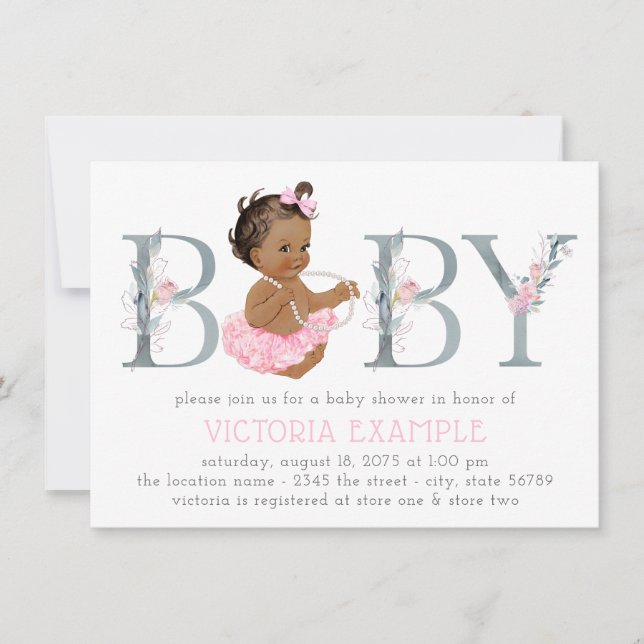 Invitaciones a ducharse para bebés de etnia tutu r (Anverso)