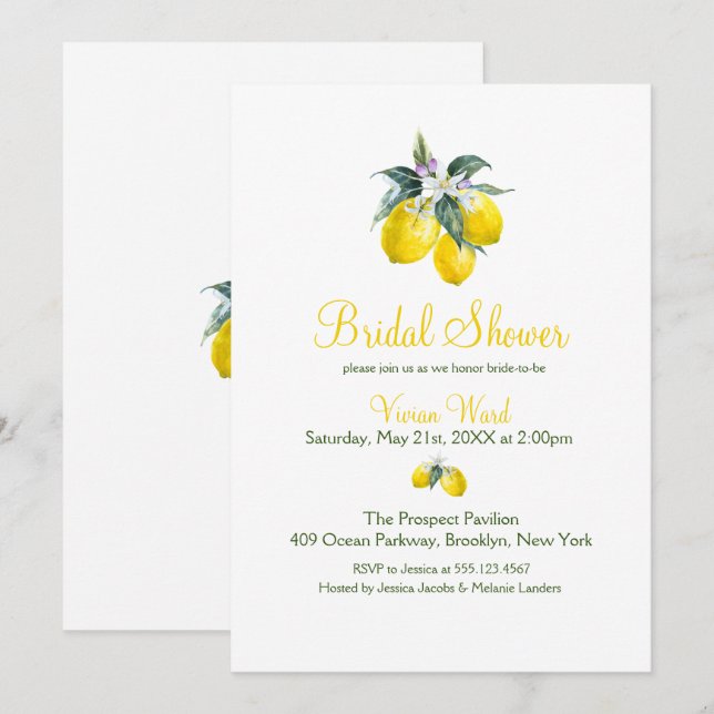 Invitaciones a duchas con limón de verano (Anverso / Reverso)