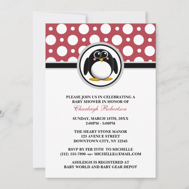 Invitaciones a duchas de bebé de pingüino de polik (Anverso)