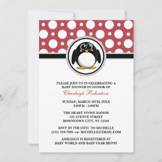 Invitaciones a duchas de bebé de pingüino de polik