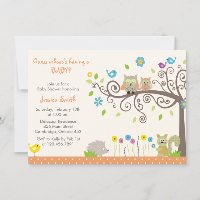 Invitaciones a duchas de bebé neutra de Naranja li (Anverso)