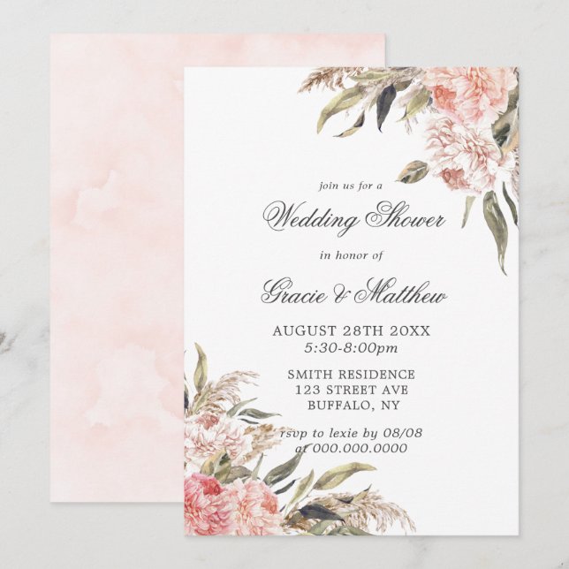 Invitaciones a duchas de bodas de peones rosados p (Anverso / Reverso)