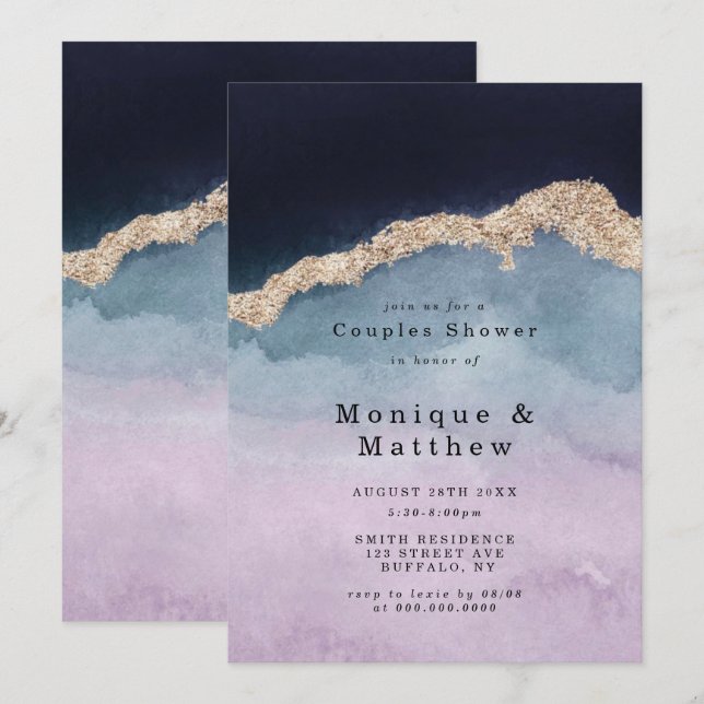 Invitaciones a duchas de duchas de la pareja Agate (Anverso / Reverso)