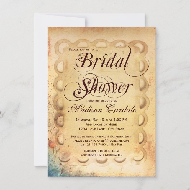Invitaciones a duchas de novias con papel de cosec (Anverso)