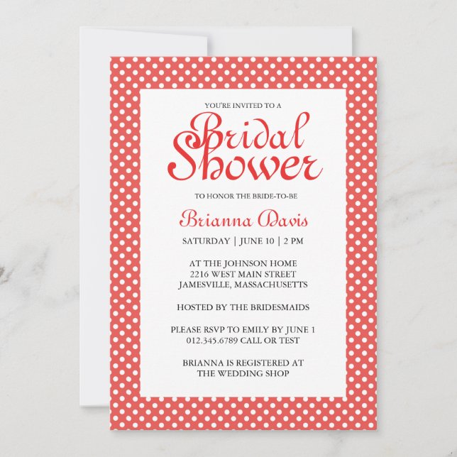 Invitaciones a duchas de novias con puntos de polk (Anverso)