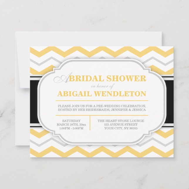 Invitaciones a duchas de novias de Chevron gris y  (Anverso)