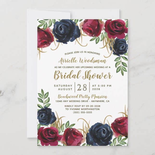 Invitaciones a duchas de novias de la Marina Blue  (Anverso)
