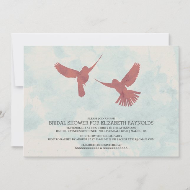 Invitaciones a duchas de novias de pájaro rojo vin (Anverso)