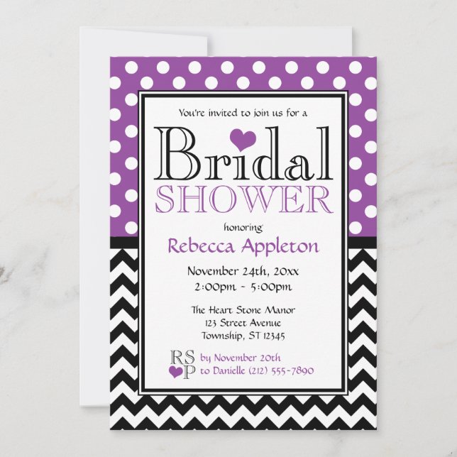 Invitaciones a duchas de novias de Polka Dot Purpl (Anverso)