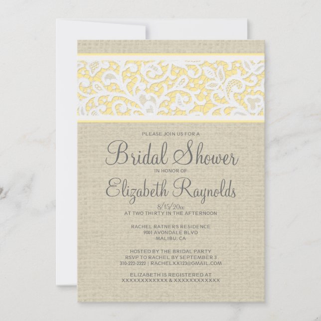 Invitaciones a duchas de novias de Rústico Burlap  (Anverso)