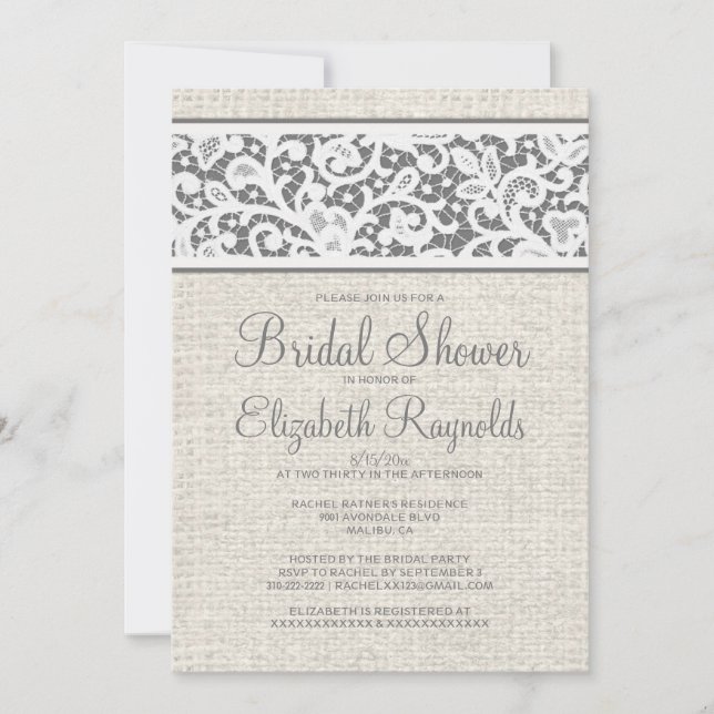 Invitaciones a duchas de novias de Rústico Gris Bu (Anverso)