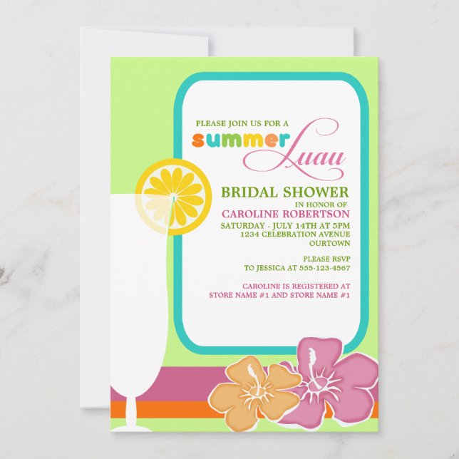 Invitaciones a duchas de novias de Summer Luau (Anverso)