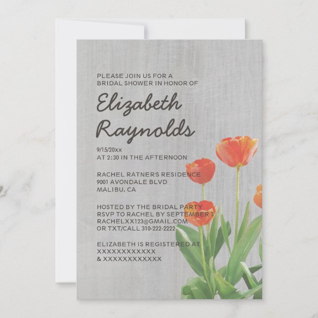 Invitaciones a duchas de novias de tulipanes vinta (Anverso)