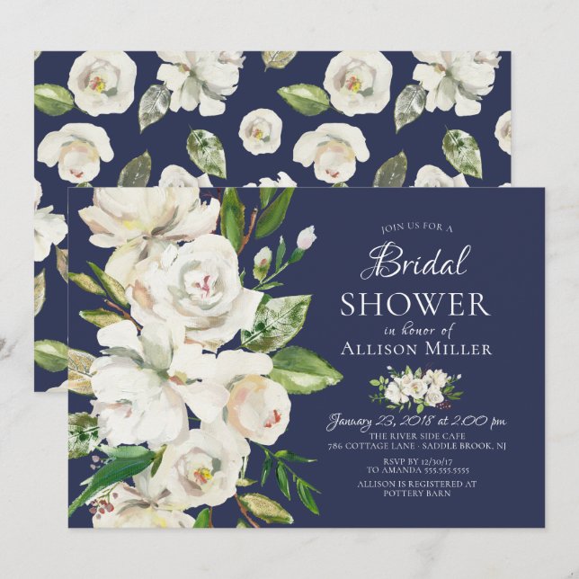 Invitaciones a duchas de novias florales en la Mar (Anverso / Reverso)