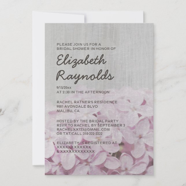 Invitaciones a duchas de novias Lilac vintage (Anverso)