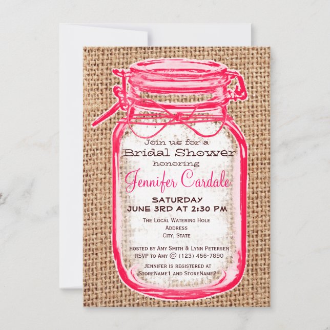 Invitaciones a duchas de novias Mason Jar, país ro (Anverso)