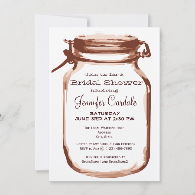 Invitaciones a duchas de novias Mason Jar, un país (Anverso)