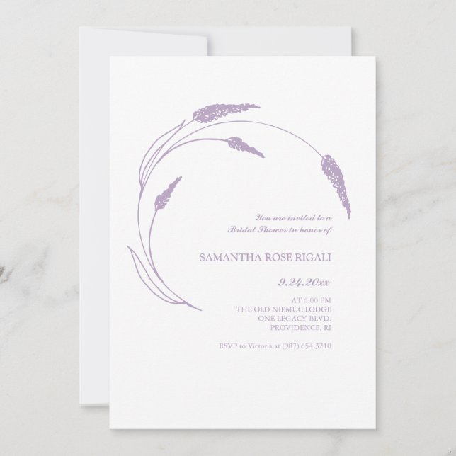 Invitaciones a duchas de novias moradas (Anverso)