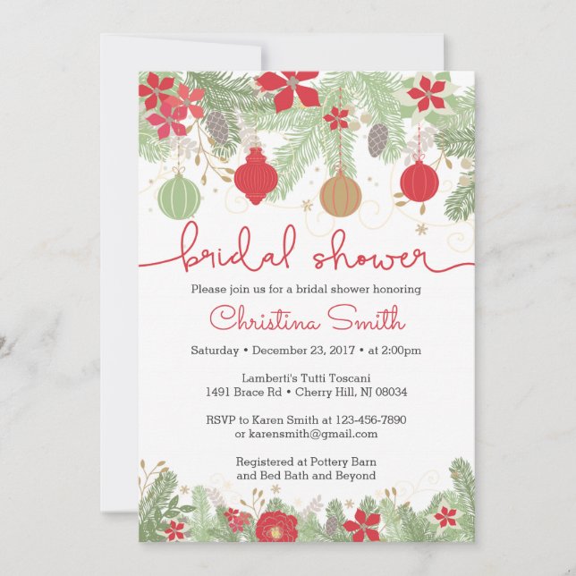 Invitaciones a duchas de novias para navidades (Anverso)