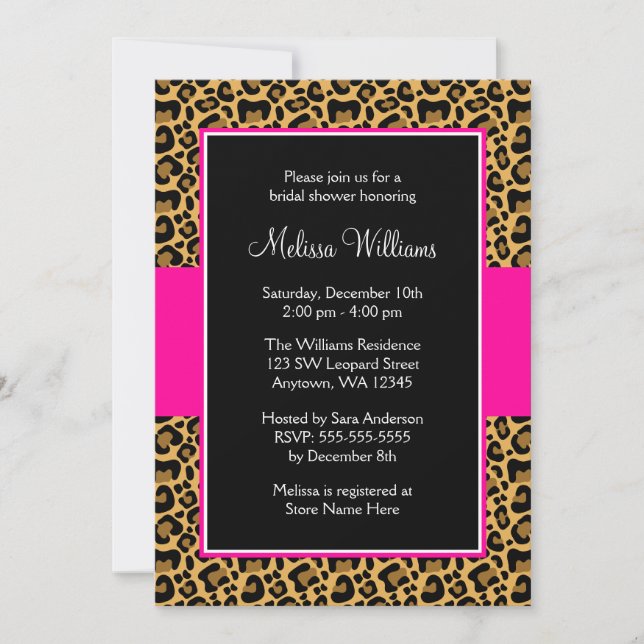 Invitaciones a duchas de novias rosadas calientes  (Anverso)
