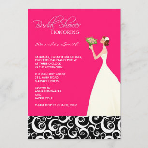 Invitaciones a duchas de novias rosadas y negras