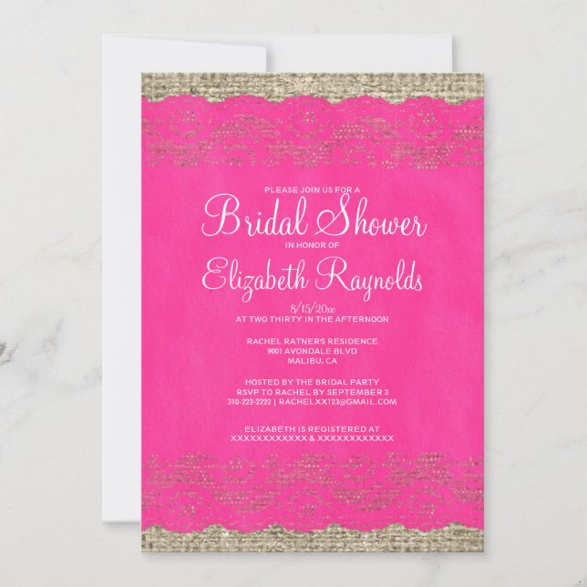 Invitaciones a duchas de novias rusticas calientes (Anverso)
