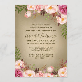 Invitaciones a duchas de novias rusticas de peonía