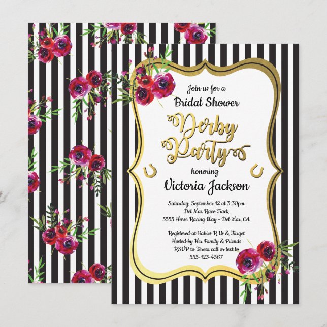 Invitaciones a duchas de novias temáticas de Derby (Anverso / Reverso)