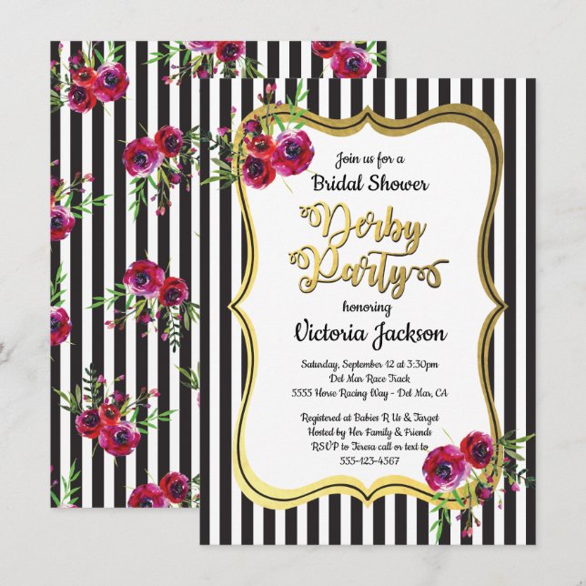 Invitaciones a duchas de novias temáticas de Derby (Anverso / Reverso)