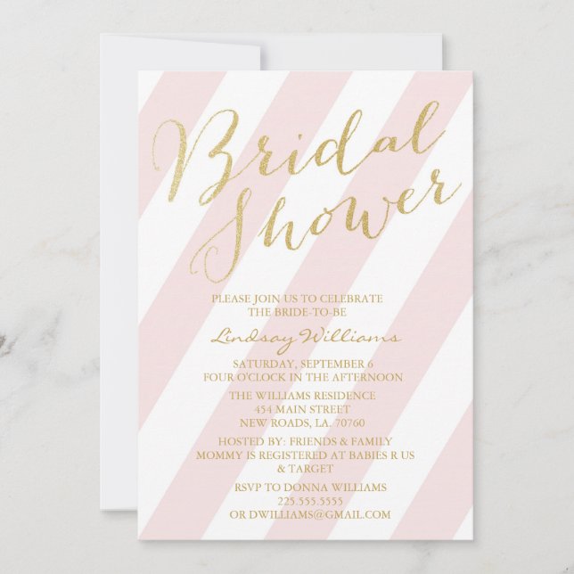 Invitaciones a duchas de Purpurina Gold (Anverso)