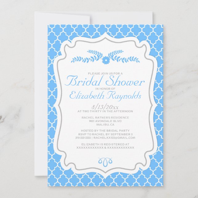 Invitaciones a duchas nupciales Aqua Quatrefoil (Anverso)