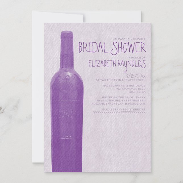 Invitaciones a duchas nupciales con botellas de vi (Anverso)