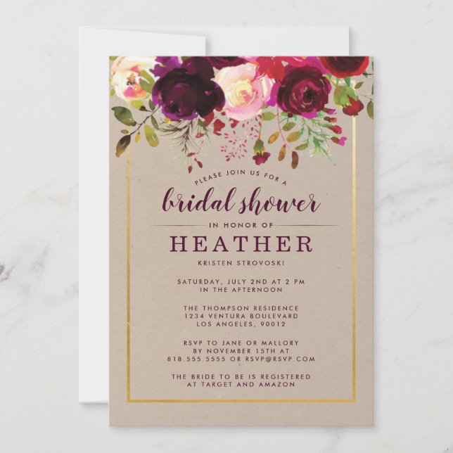 Invitaciones a duchas nupciales con flores de borg (Anverso)
