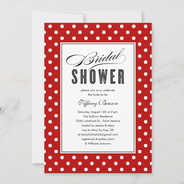 Invitaciones a duchas nupciales con punto de polka (Anverso)
