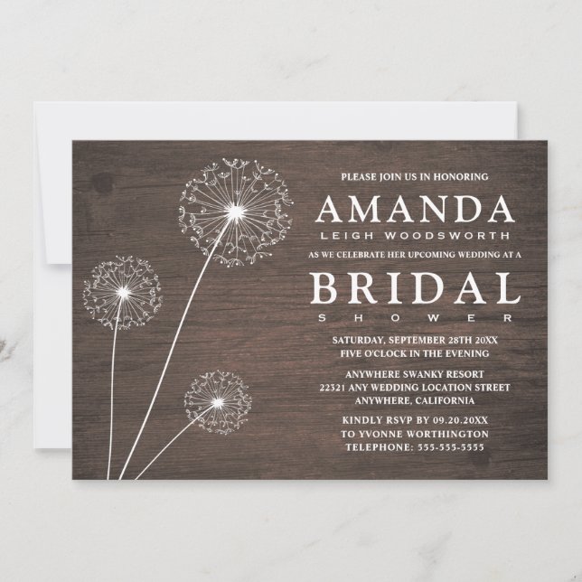 Invitaciones a duchas nupciales de Dandelion Barn  (Anverso)