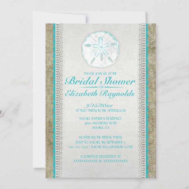 Invitaciones a duchas nupciales de dólar de arena  (Anverso)