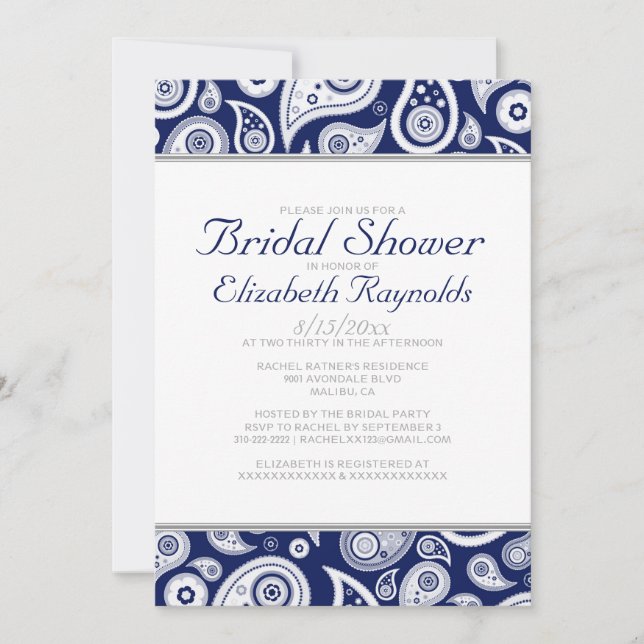 Invitaciones a duchas nupciales de la Marina Blue  (Anverso)