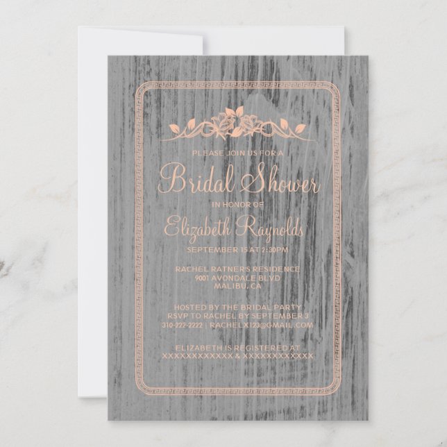 Invitaciones a duchas nupciales de madera de pino  (Anverso)