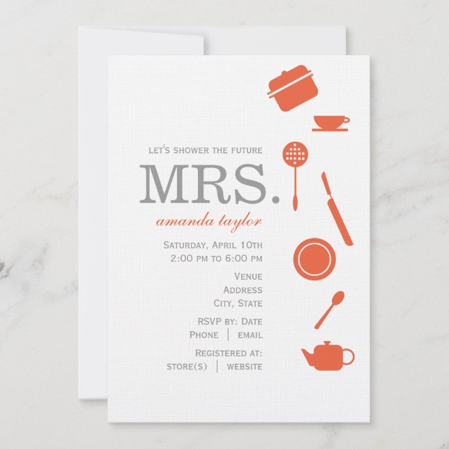 Invitaciones a duchas nupciales de Naranja monogra (Anverso)