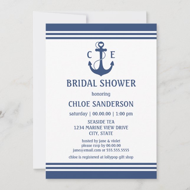 Invitaciones a duchas nupciales náuticas de la Mar (Anverso)