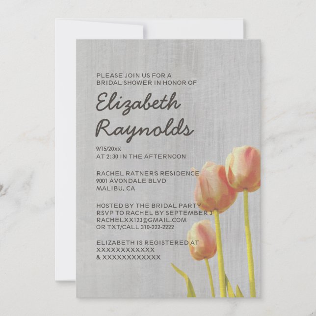 Invitaciones a duchas nupciales tulipanas (Anverso)
