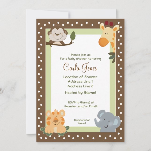 Invitaciones a duchas para bebés con Safari Brown  (Anverso)