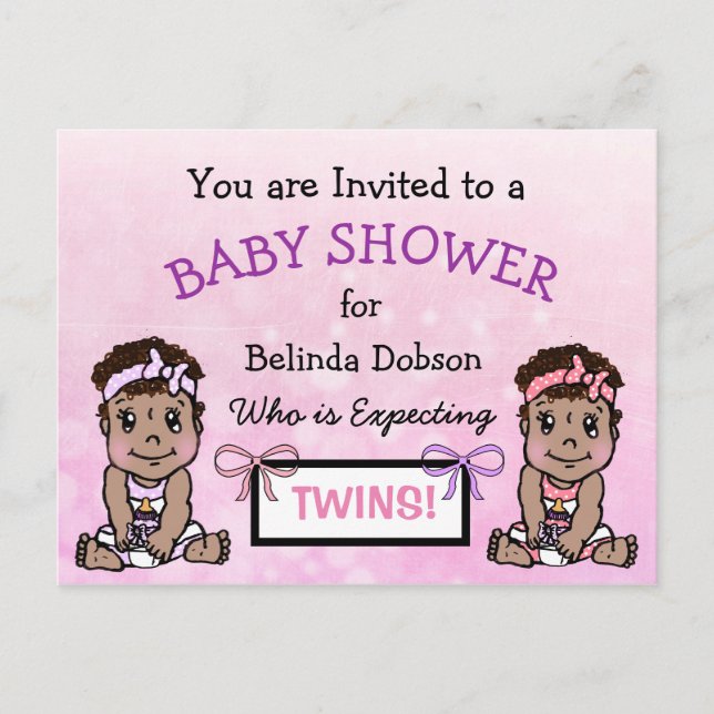 Invitaciones a duchas para bebés de Chicas gemelos (Anverso)