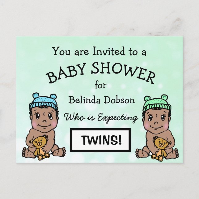 Invitaciones a duchas para bebés de gemelos étnico (Anverso)