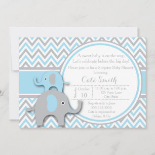 Invitaciones a duchas para bebés elefantes, azules