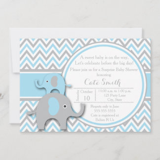 Invitaciones a duchas para bebés elefantes, azules