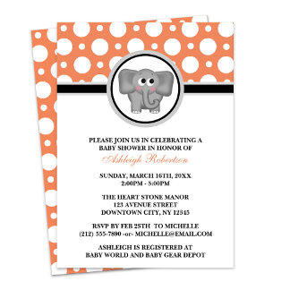 Invitaciones a duchas para bebés elefantes Naranja