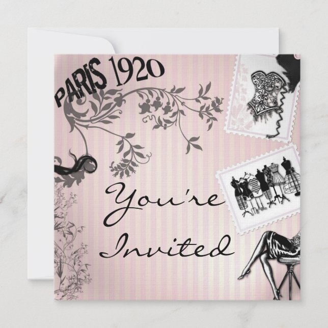 Invitaciones a duchas temáticas de Paris FASHION (Anverso)