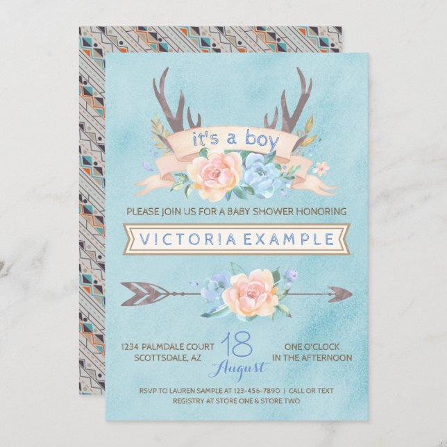 Invitaciones a duchas tribales para niños (Anverso / Reverso)